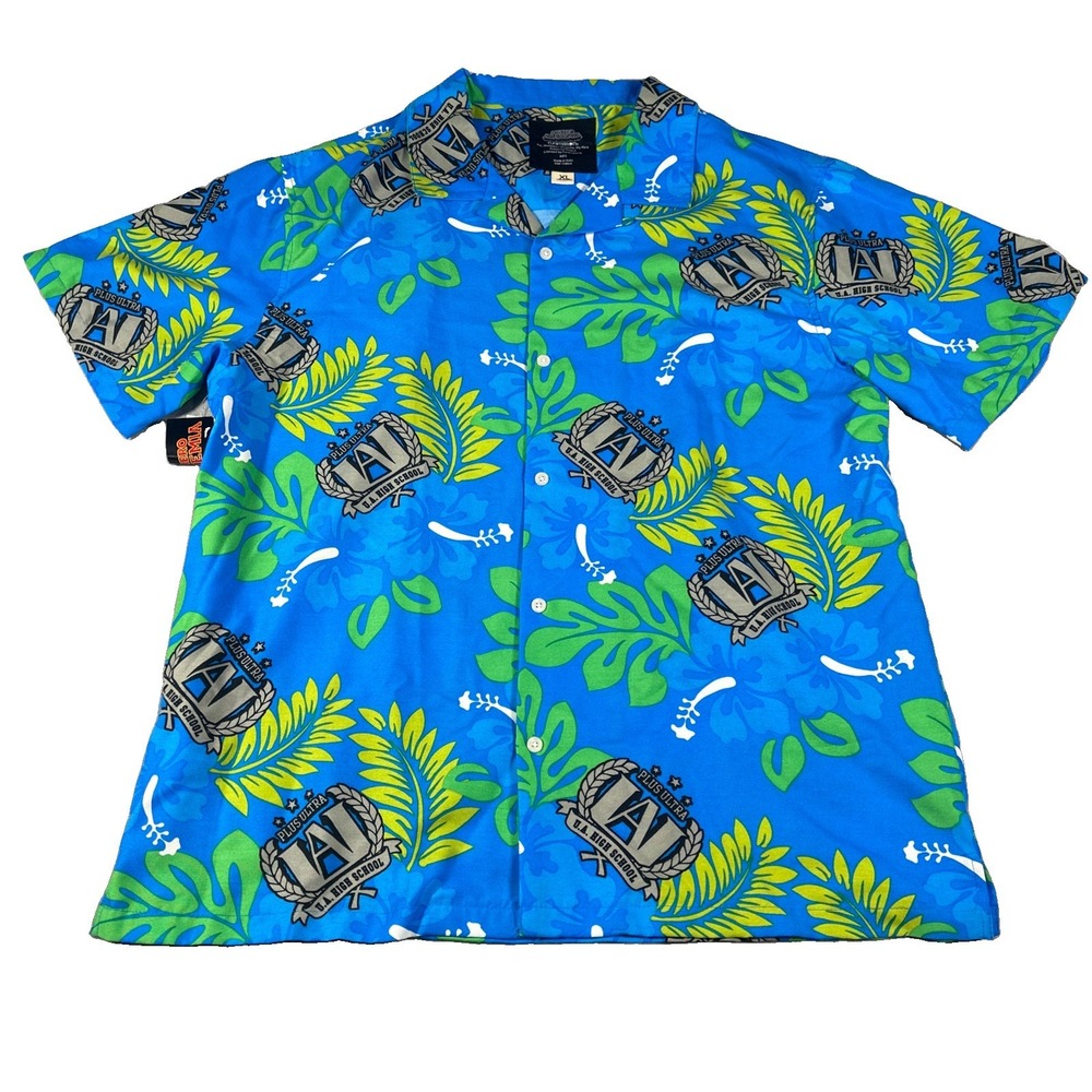 My Hero Academia Plus Ultra Blue Hawaiian Shirt Mens  XLarge Funimation Anime